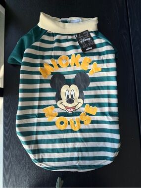 Disney Green and Cream Striped Mickey Mouse Dog Tee with Yellow Sporty
